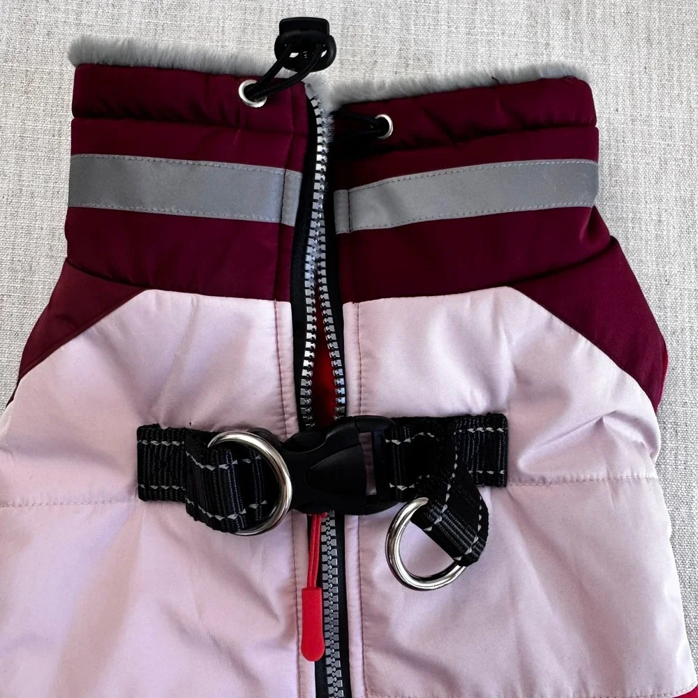Fashion For Furry Friend XL Dog Puffer Vest Red Pink Sherpa Lined Harness D-Ring